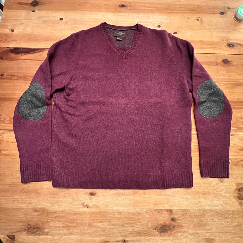 Mens Purple V-Neck 80% Lambswool Elbow Patch Sweater Medium brand Black Brown